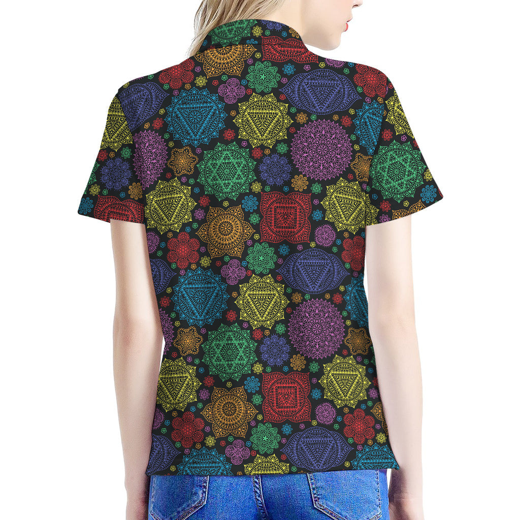 Seven Chakras Flowers Pattern Print Women's Polo Shirt