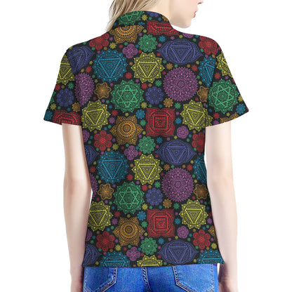 Seven Chakras Flowers Pattern Print Women's Polo Shirt