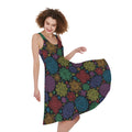 Seven Chakras Flowers Pattern Print Sleeveless Knee Length Dress