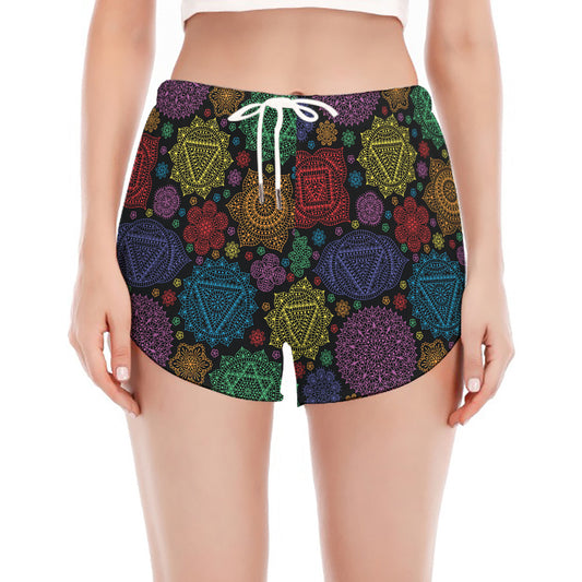 Seven Chakras Flowers Pattern Print Women's Split Running Shorts