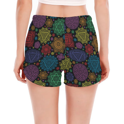 Seven Chakras Flowers Pattern Print Women's Split Running Shorts