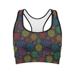Seven Chakras Flowers Pattern Print Women's Sports Bra