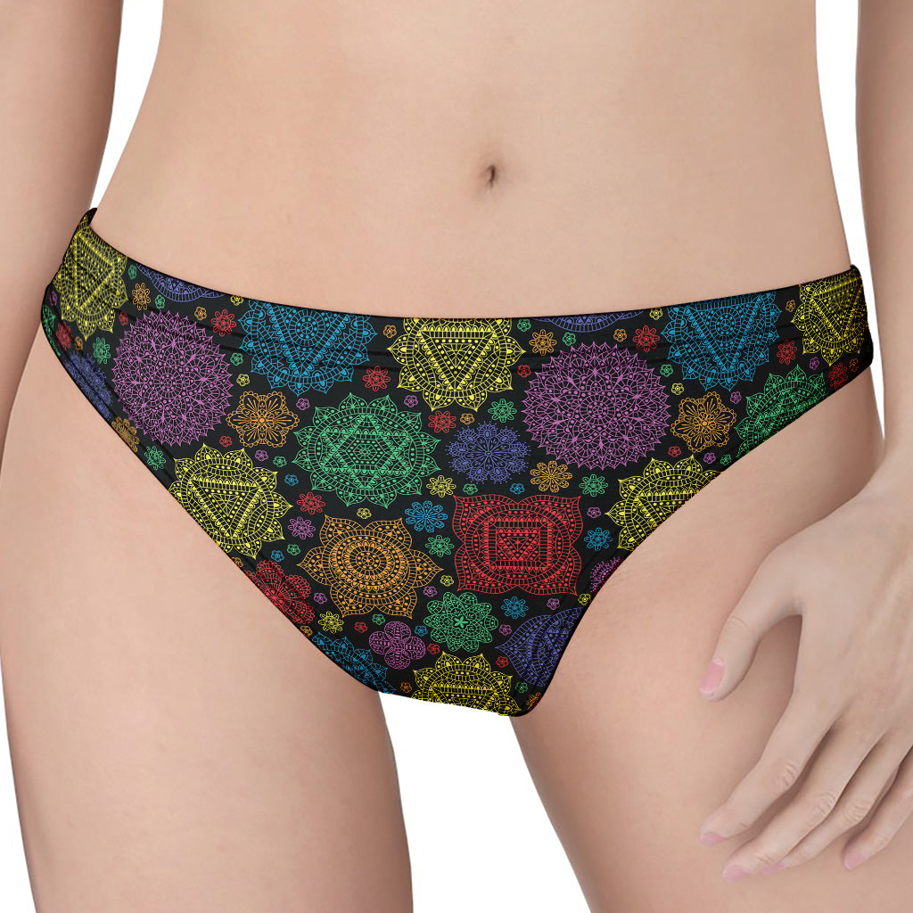 Seven Chakras Flowers Pattern Print Women's Thong