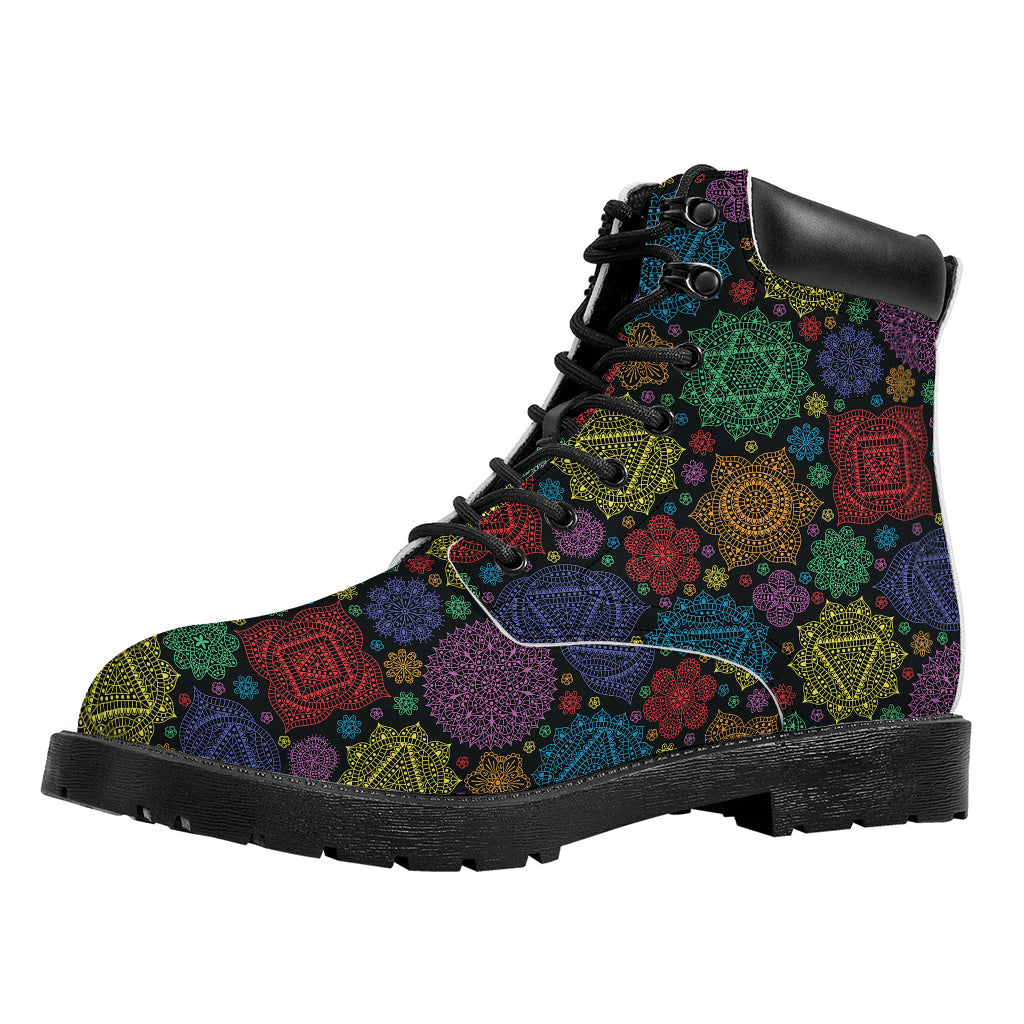 Seven Chakras Flowers Pattern Print Work Boots