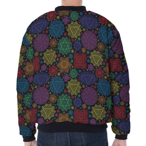 Seven Chakras Flowers Pattern Print Zip Sleeve Bomber Jacket