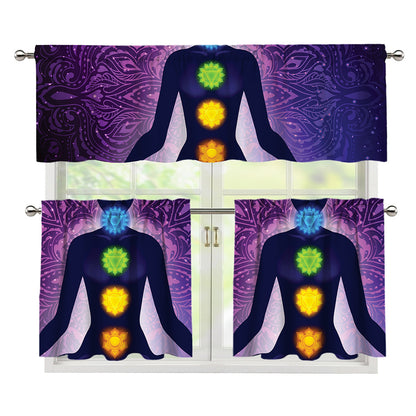 Seven Chakras Mandala Print 3 Piece Kitchen Curtains