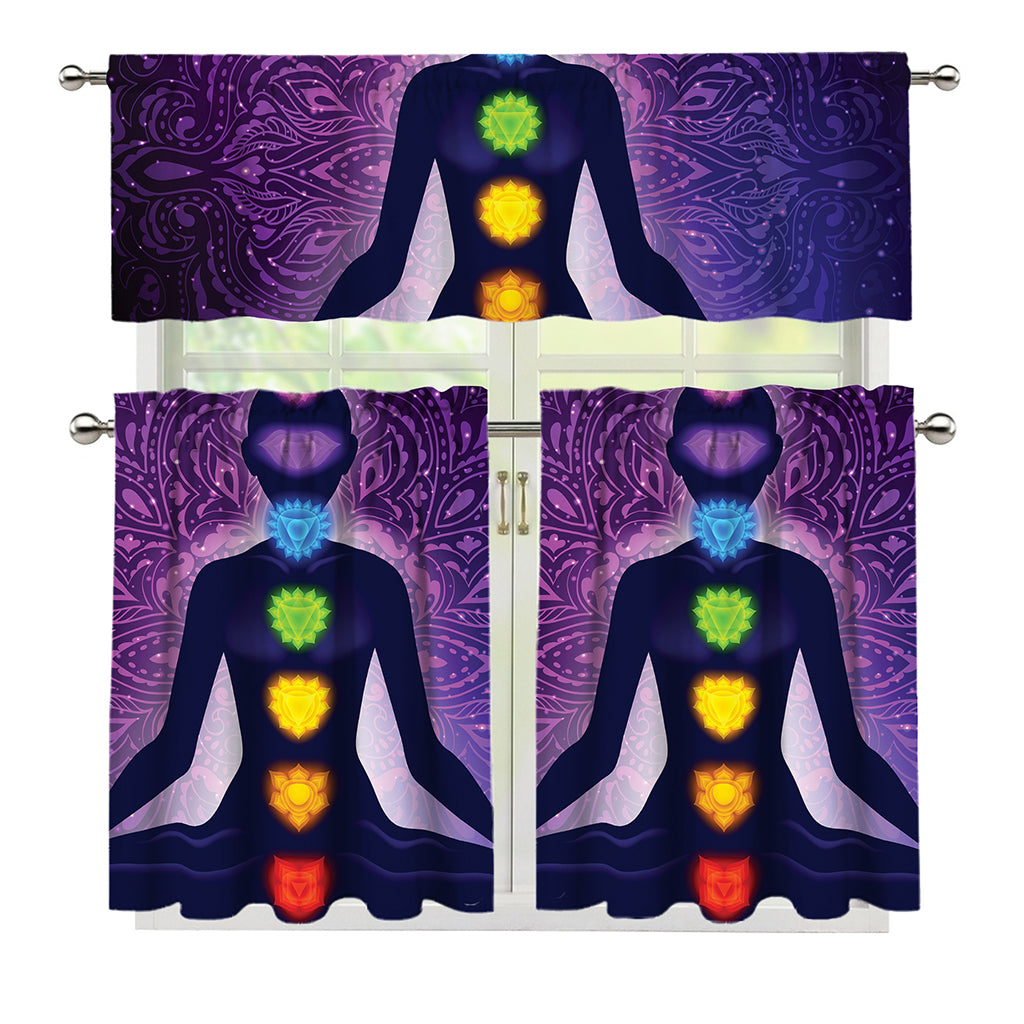 Seven Chakras Mandala Print 3 Piece Kitchen Curtains