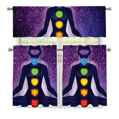 Seven Chakras Mandala Print 3 Piece Kitchen Curtains