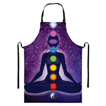 Seven Chakras Mandala Print Bib Apron With Pocket