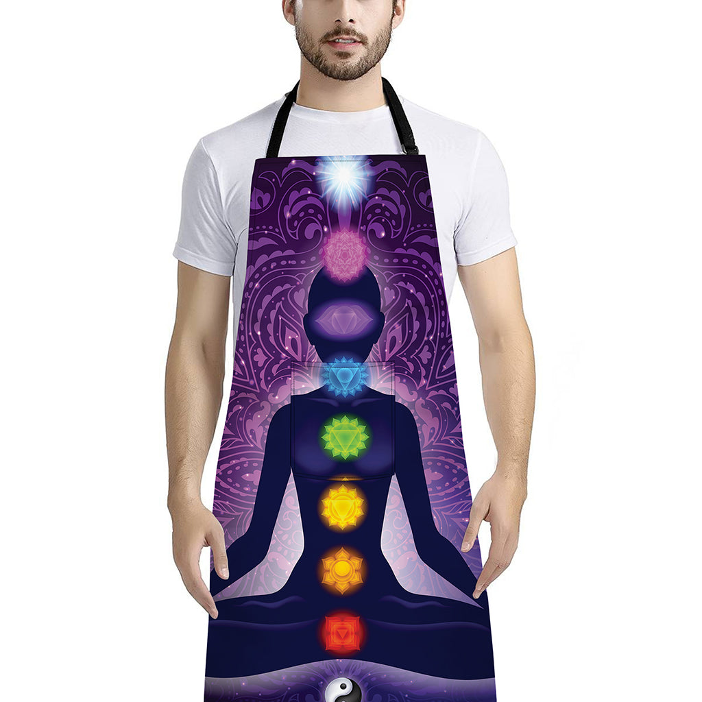 Seven Chakras Mandala Print Bib Apron With Pocket