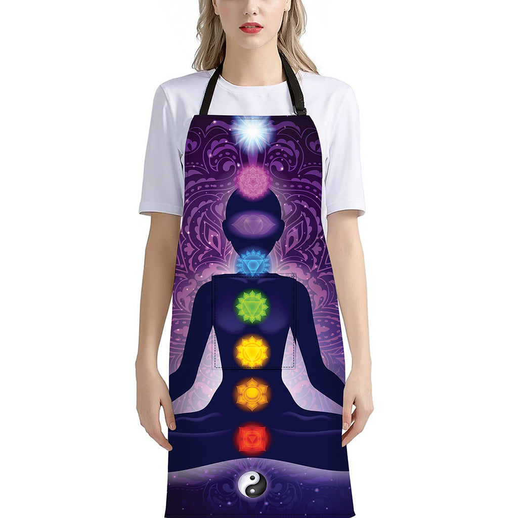 Seven Chakras Mandala Print Bib Apron With Pocket