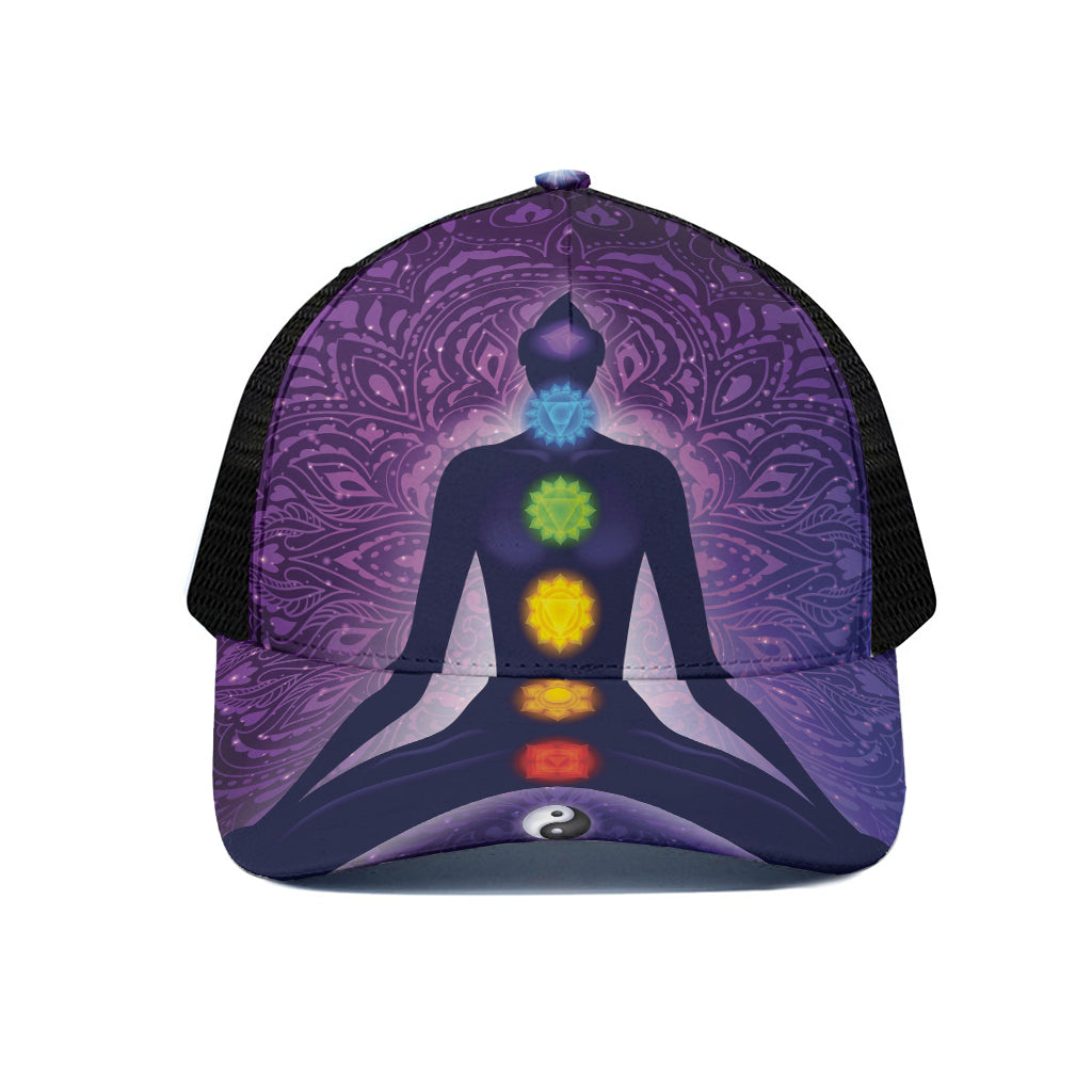 Seven Chakras Mandala Print Black Mesh Trucker Cap