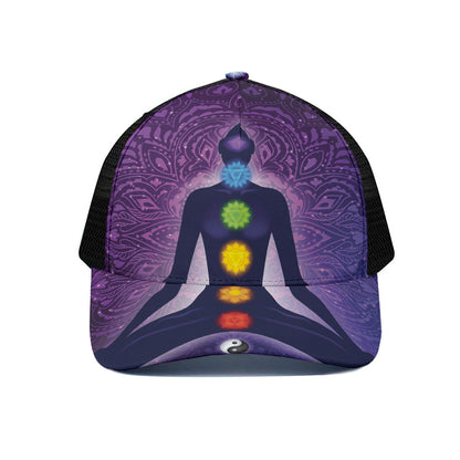 Seven Chakras Mandala Print Black Mesh Trucker Cap