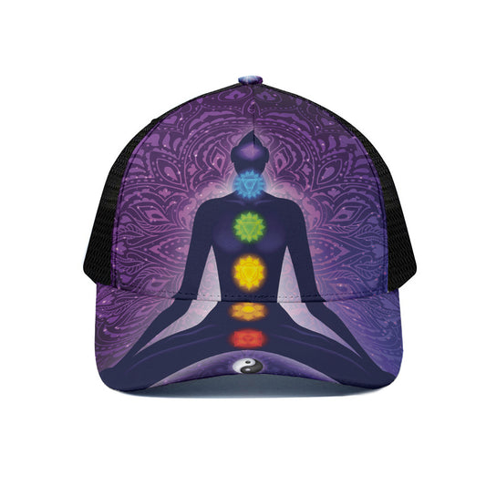 Seven Chakras Mandala Print Black Mesh Trucker Cap