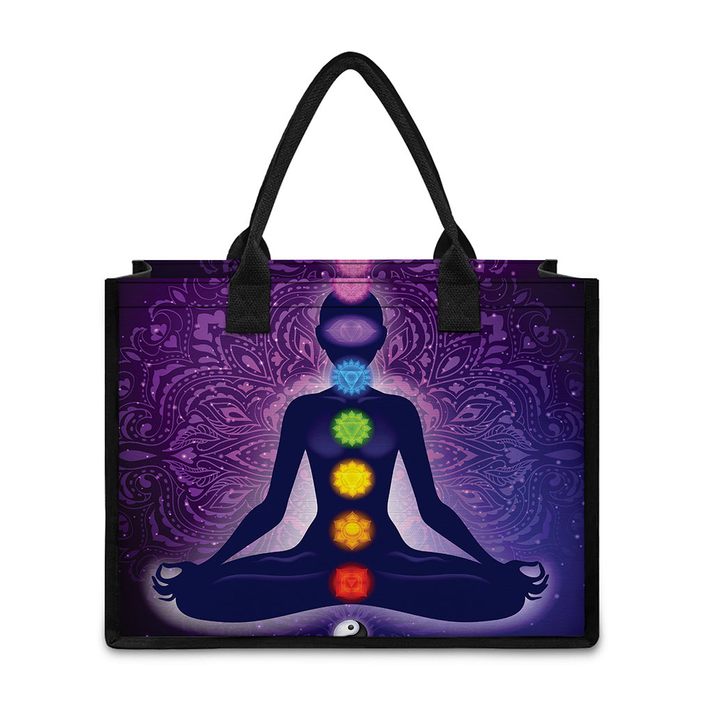 Seven Chakras Mandala Print Canvas Tote Bag