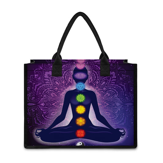 Seven Chakras Mandala Print Canvas Tote Bag