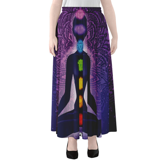 Seven Chakras Mandala Print Chiffon Maxi Skirt