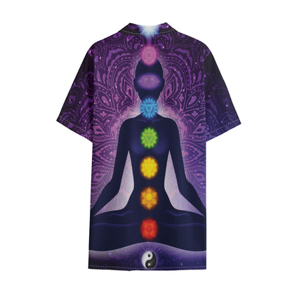 Seven Chakras Mandala Print Cotton Hawaiian Shirt