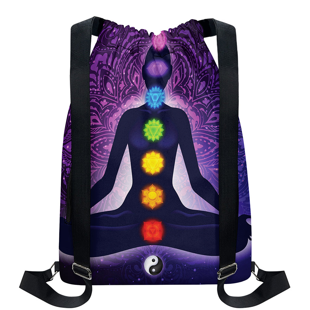 Seven Chakras Mandala Print Drawstring Backpack