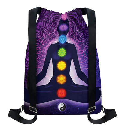 Seven Chakras Mandala Print Drawstring Backpack