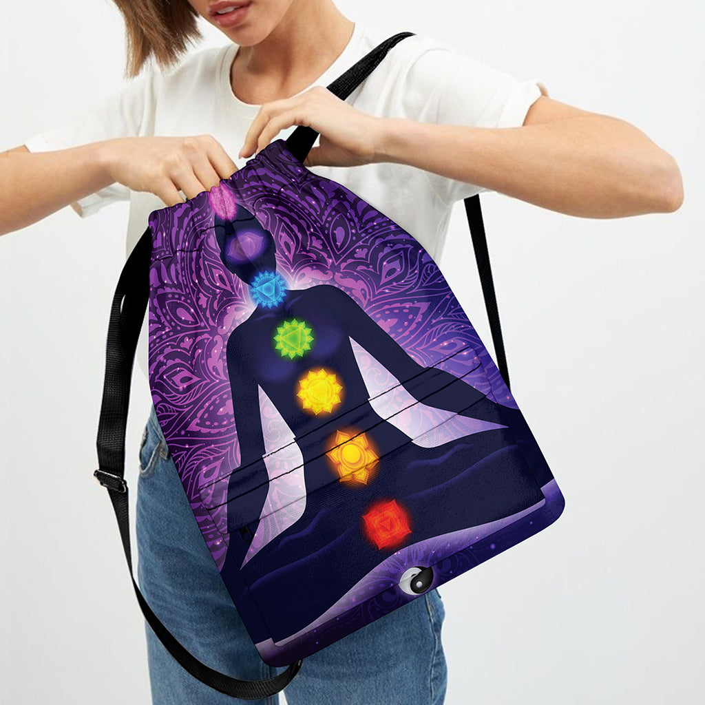 Seven Chakras Mandala Print Drawstring Backpack