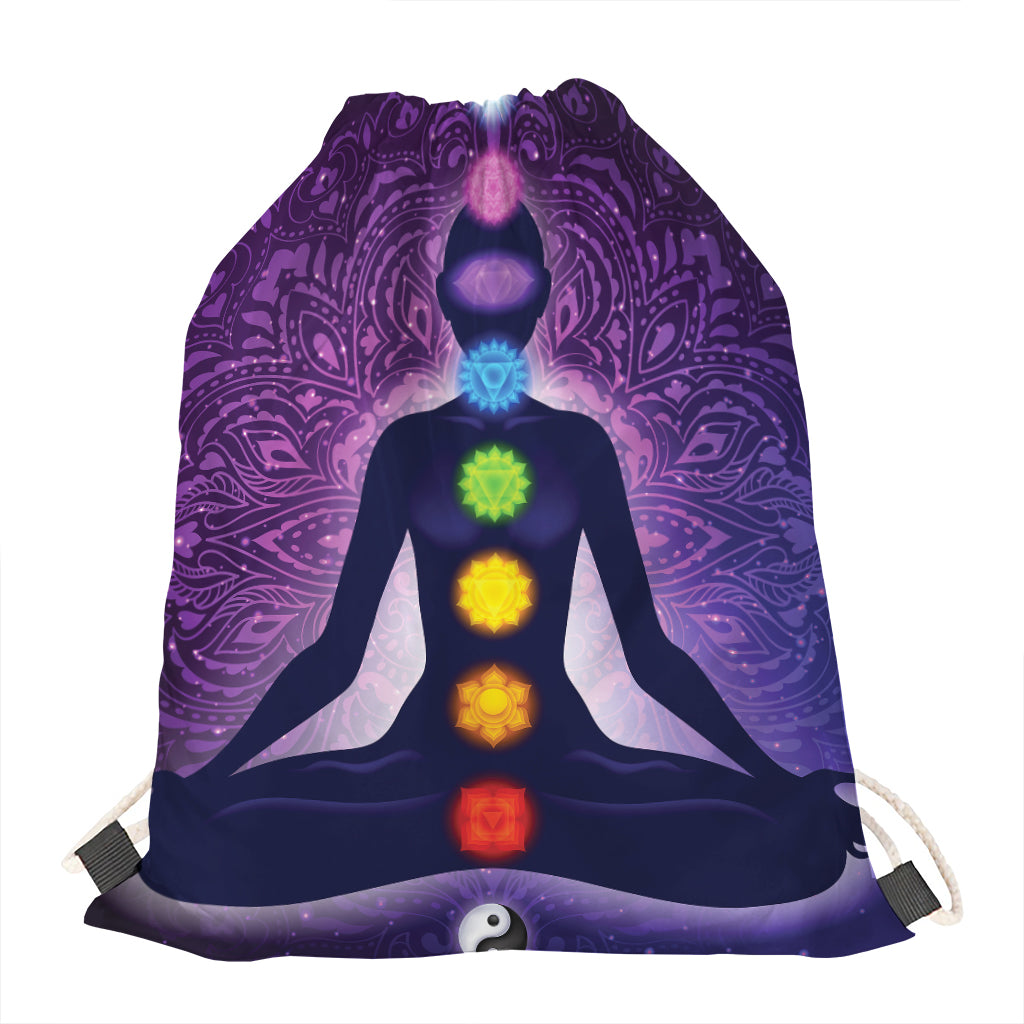 Seven Chakras Mandala Print Drawstring Bag