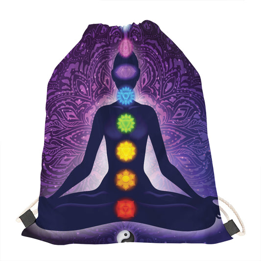 Seven Chakras Mandala Print Drawstring Bag