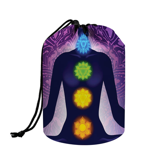 Seven Chakras Mandala Print Drawstring Makeup Bag
