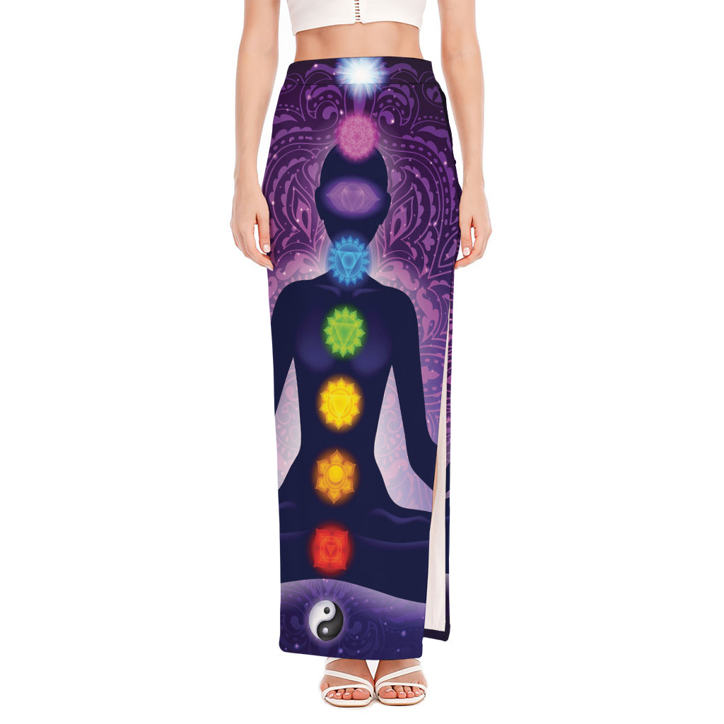 Seven Chakras Mandala Print High Slit Maxi Skirt