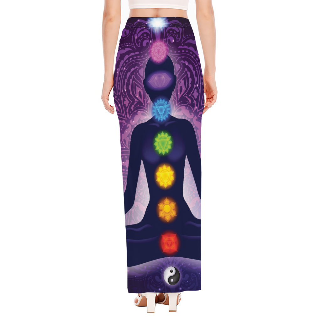 Seven Chakras Mandala Print High Slit Maxi Skirt