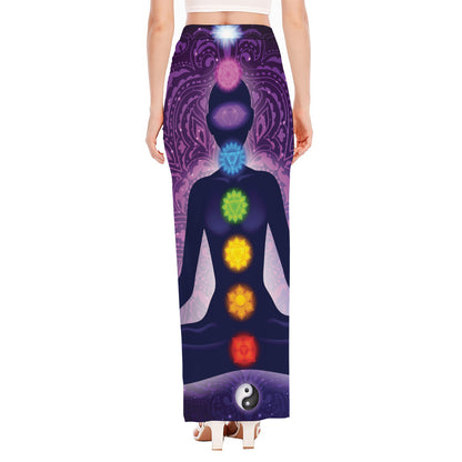 Seven Chakras Mandala Print High Slit Maxi Skirt