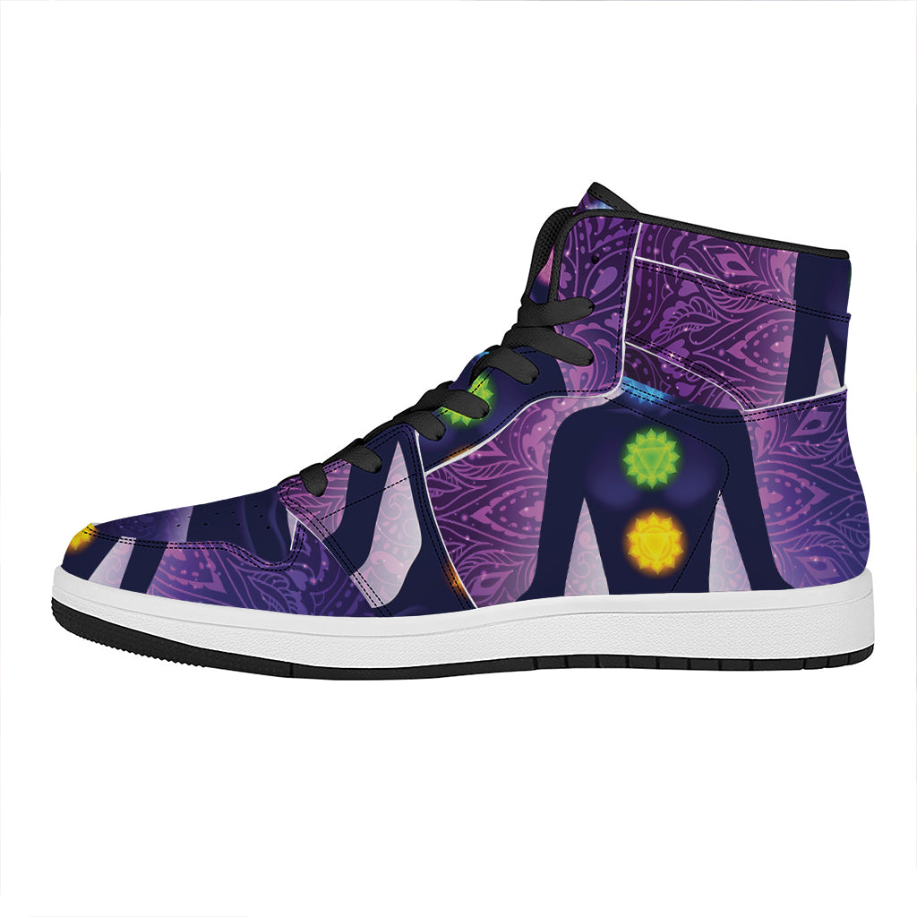 Seven Chakras Mandala Print High Top Leather Sneakers