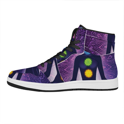 Seven Chakras Mandala Print High Top Leather Sneakers