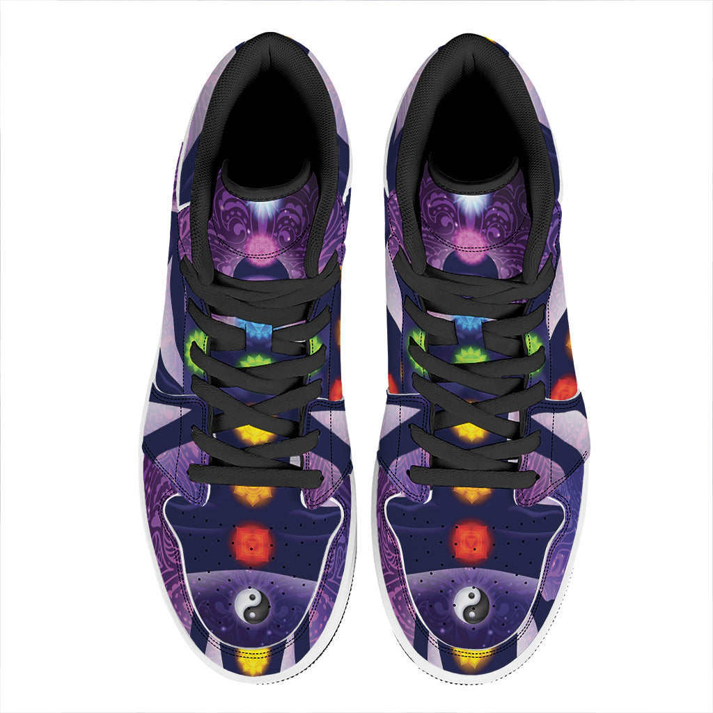 Seven Chakras Mandala Print High Top Leather Sneakers
