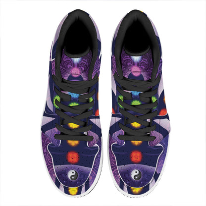 Seven Chakras Mandala Print High Top Leather Sneakers