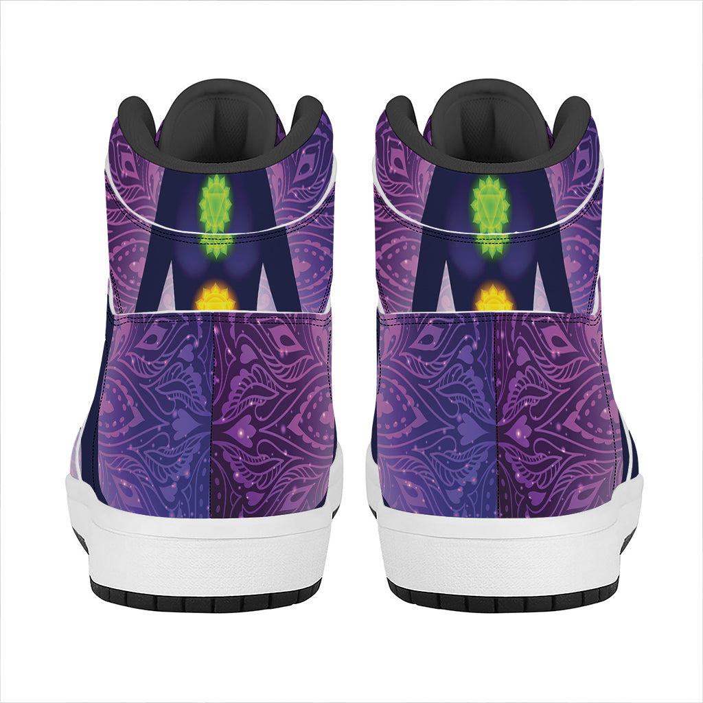 Seven Chakras Mandala Print High Top Leather Sneakers