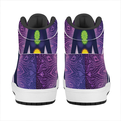 Seven Chakras Mandala Print High Top Leather Sneakers