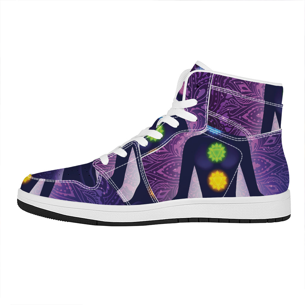 Seven Chakras Mandala Print High Top Leather Sneakers