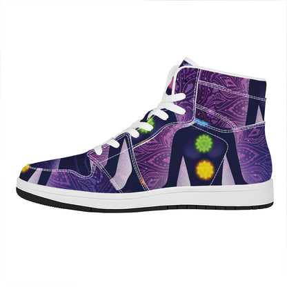 Seven Chakras Mandala Print High Top Leather Sneakers