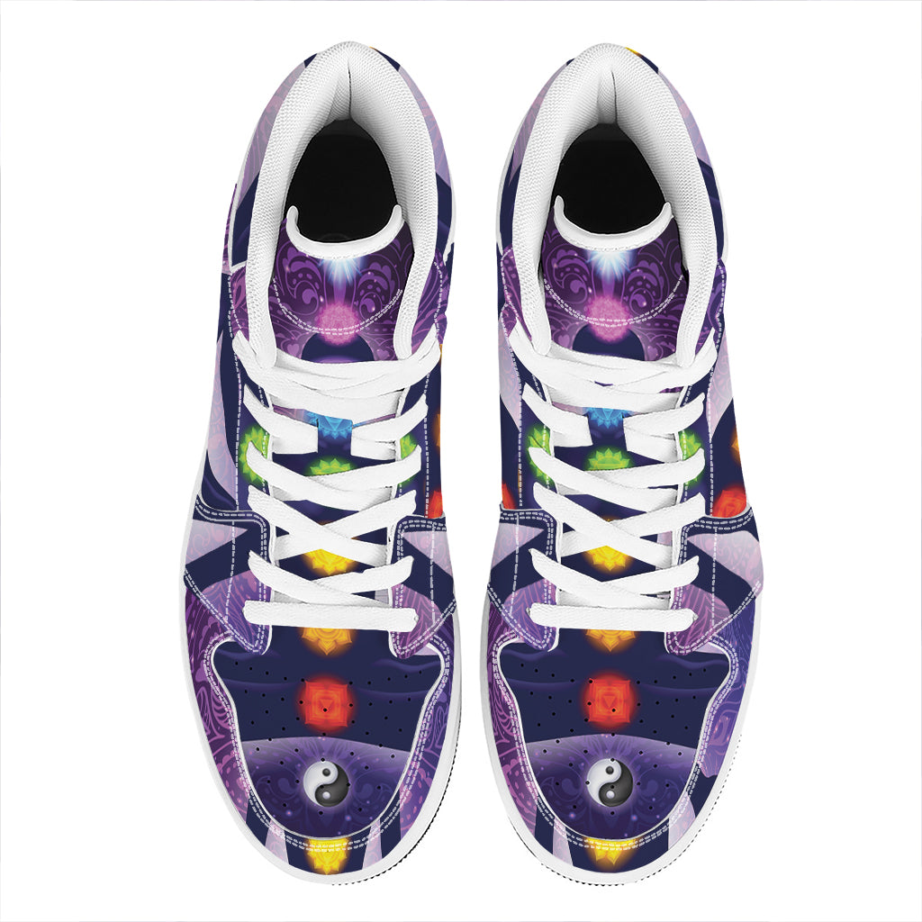 Seven Chakras Mandala Print High Top Leather Sneakers
