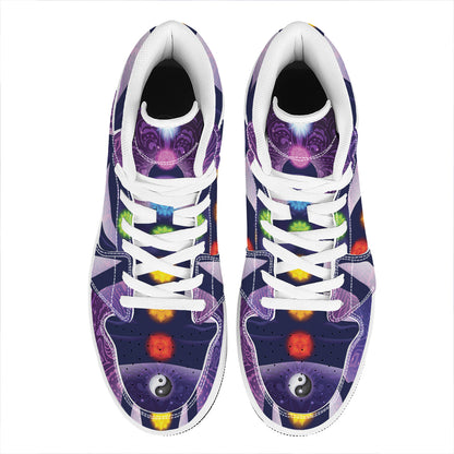 Seven Chakras Mandala Print High Top Leather Sneakers