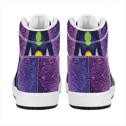 Seven Chakras Mandala Print High Top Leather Sneakers