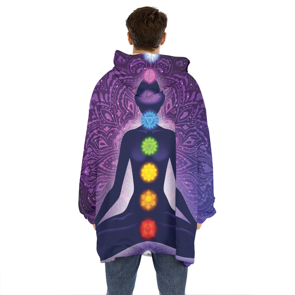 Seven Chakras Mandala Print Hoodie Blanket