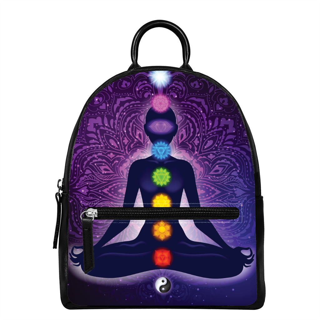 Seven Chakras Mandala Print Leather Backpack