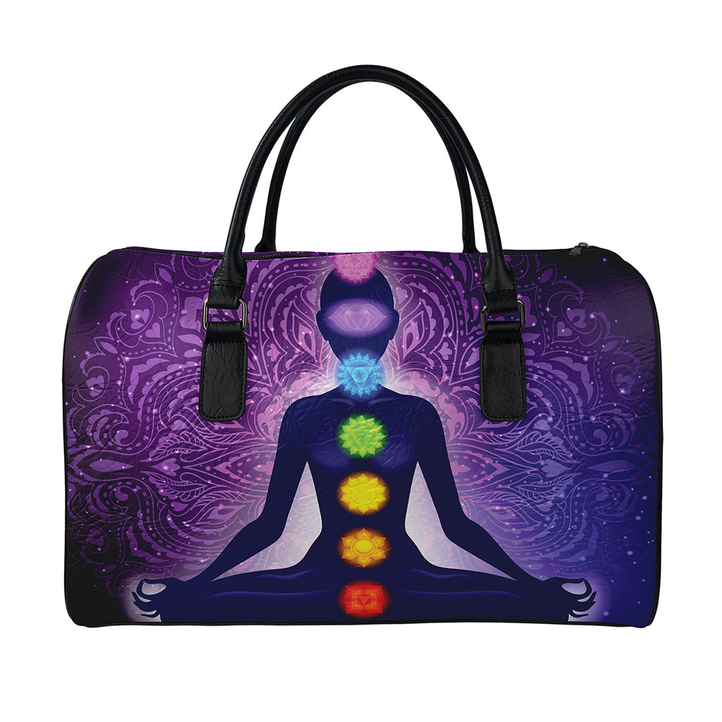Seven Chakras Mandala Print Leather Duffle Bag