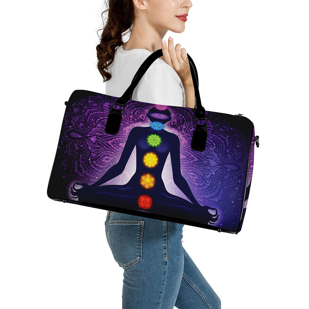 Seven Chakras Mandala Print Leather Duffle Bag