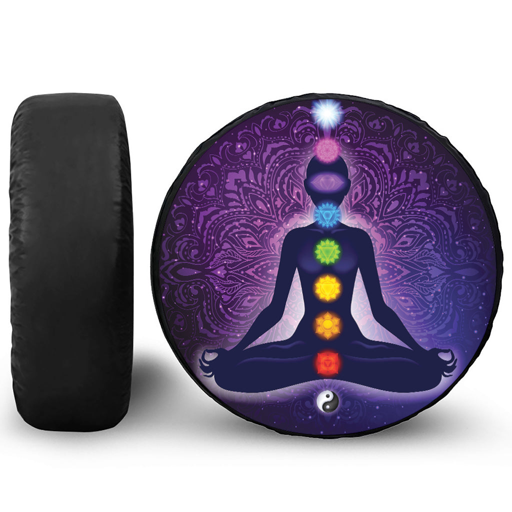 Seven Chakras Mandala Print Leather Spare Tire Cover