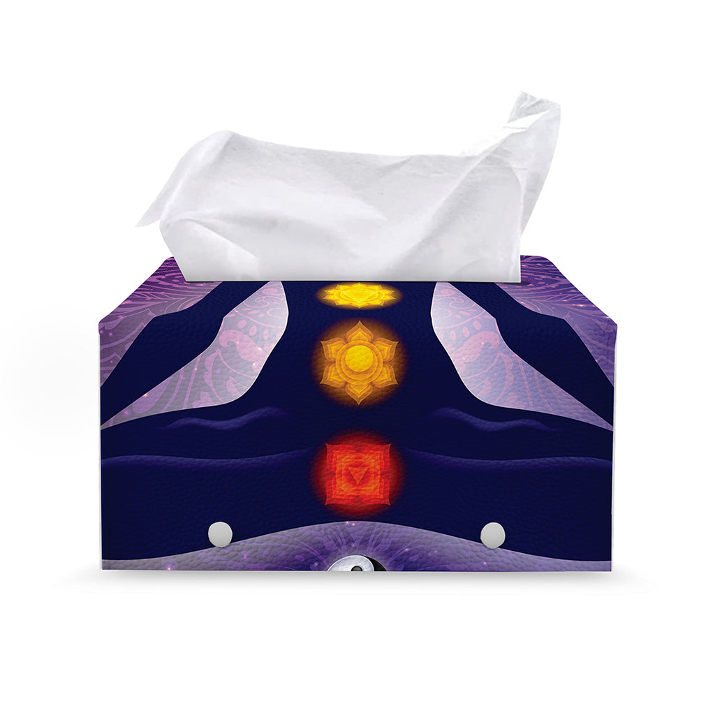 Seven Chakras Mandala Print Leather Tissue Box Cover