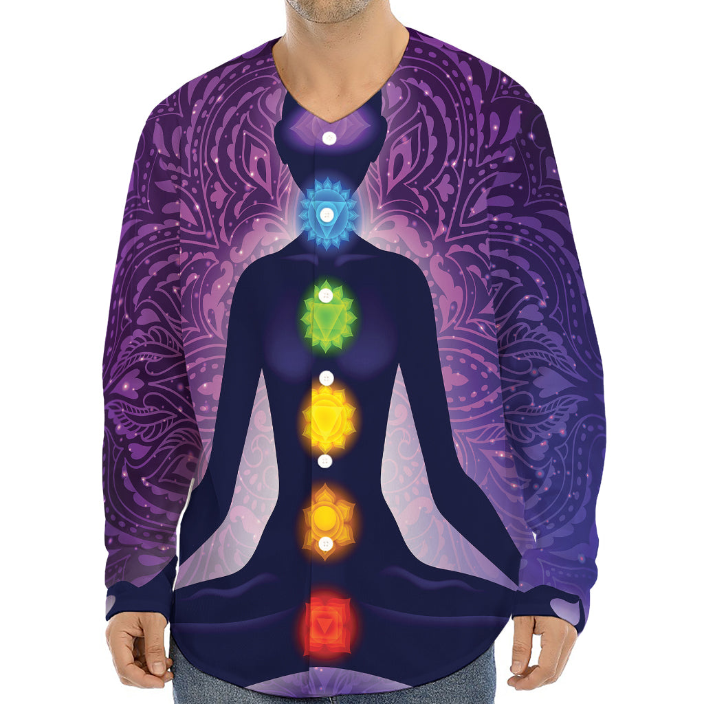 Seven Chakras Mandala Print Long Sleeve Baseball Jersey