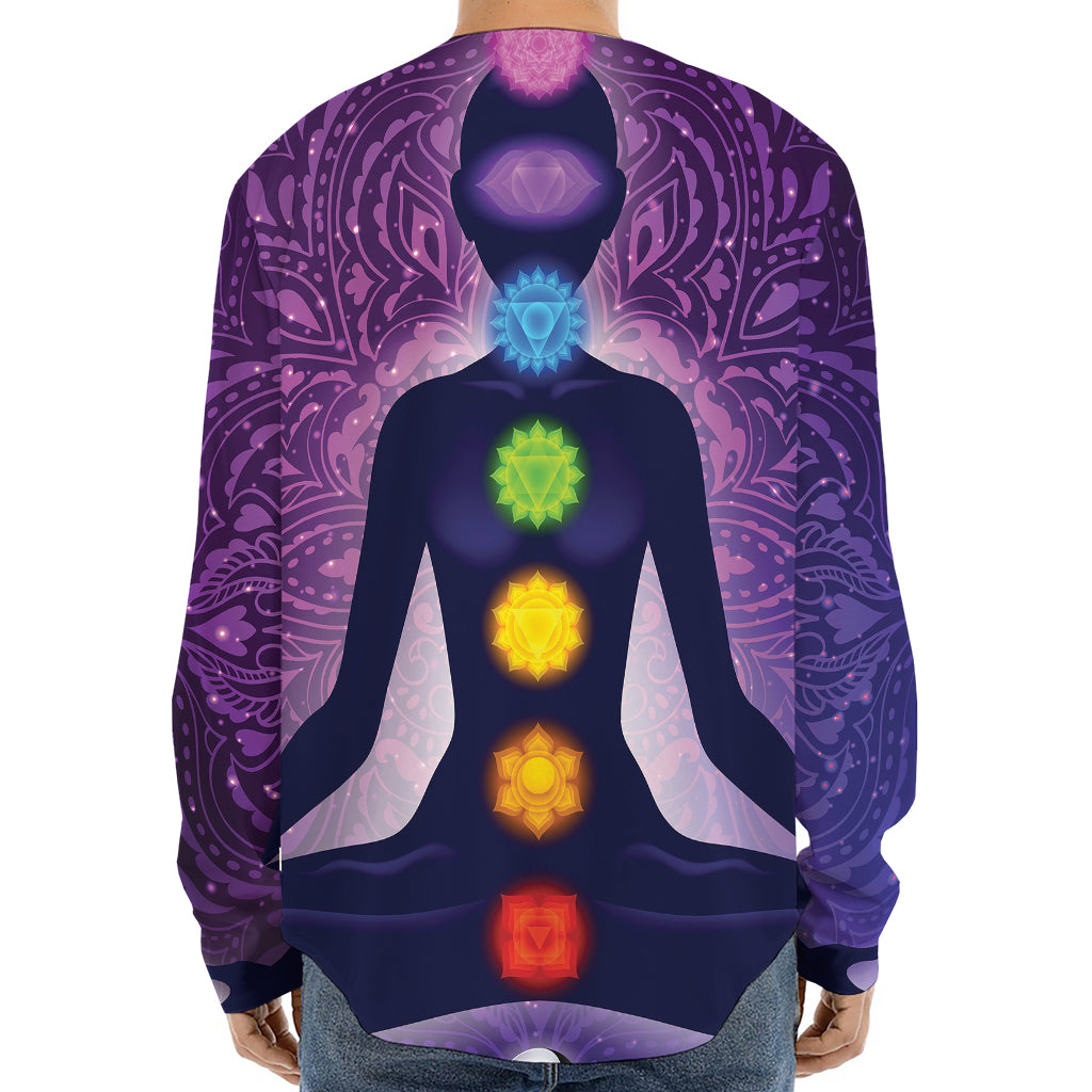 Seven Chakras Mandala Print Long Sleeve Baseball Jersey